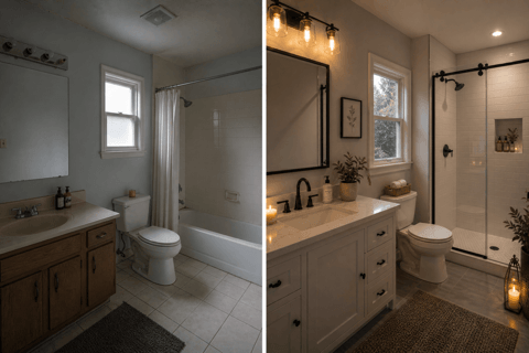 Second bathroom before-and-after renovation example in a Toronto-area home