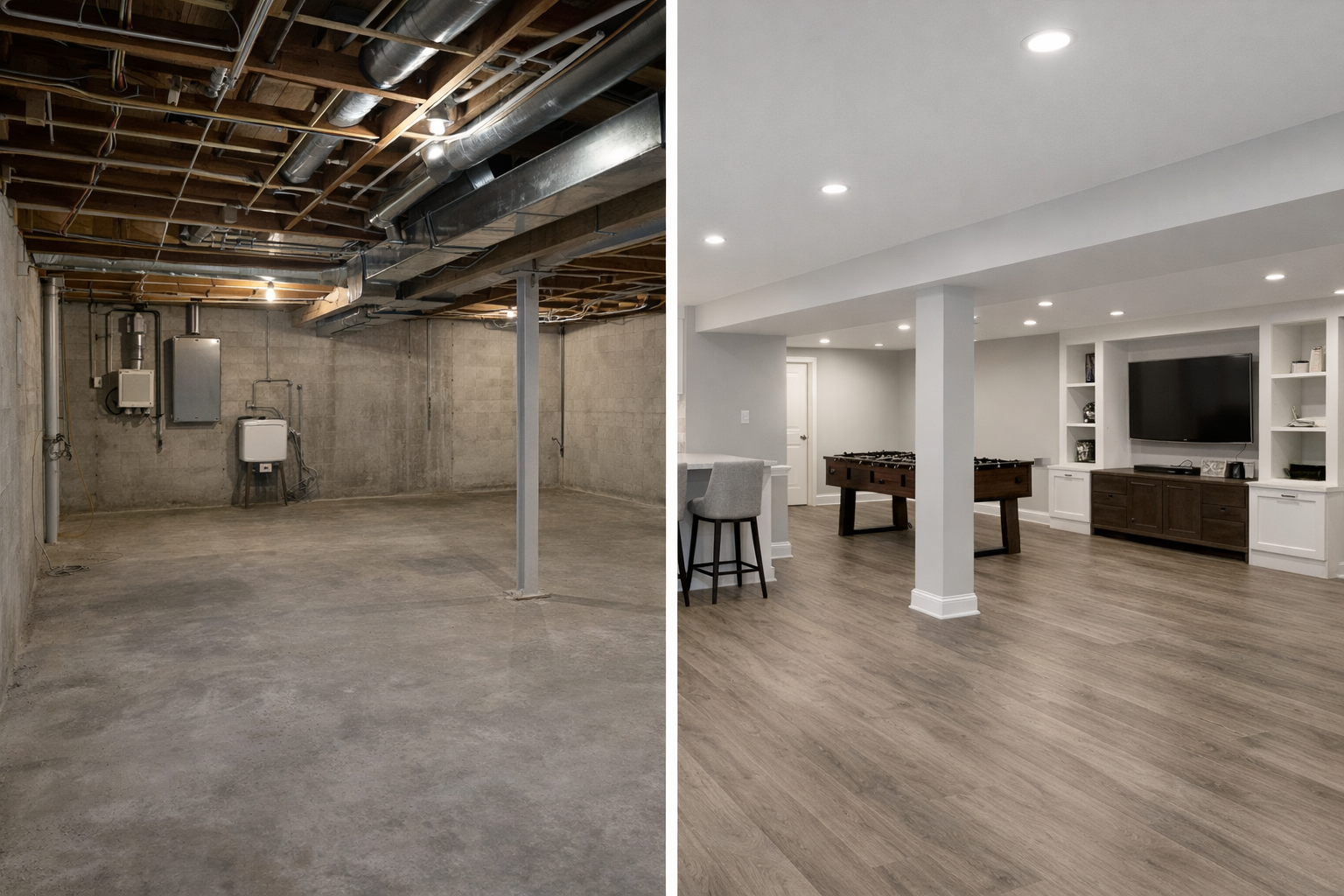 Before and after basement renovation and finishing in GTA