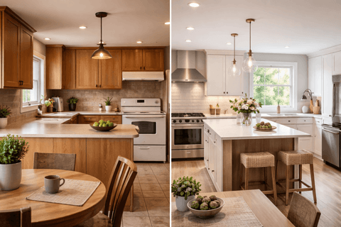 Before-and-after kitchen renovation example in a Toronto home