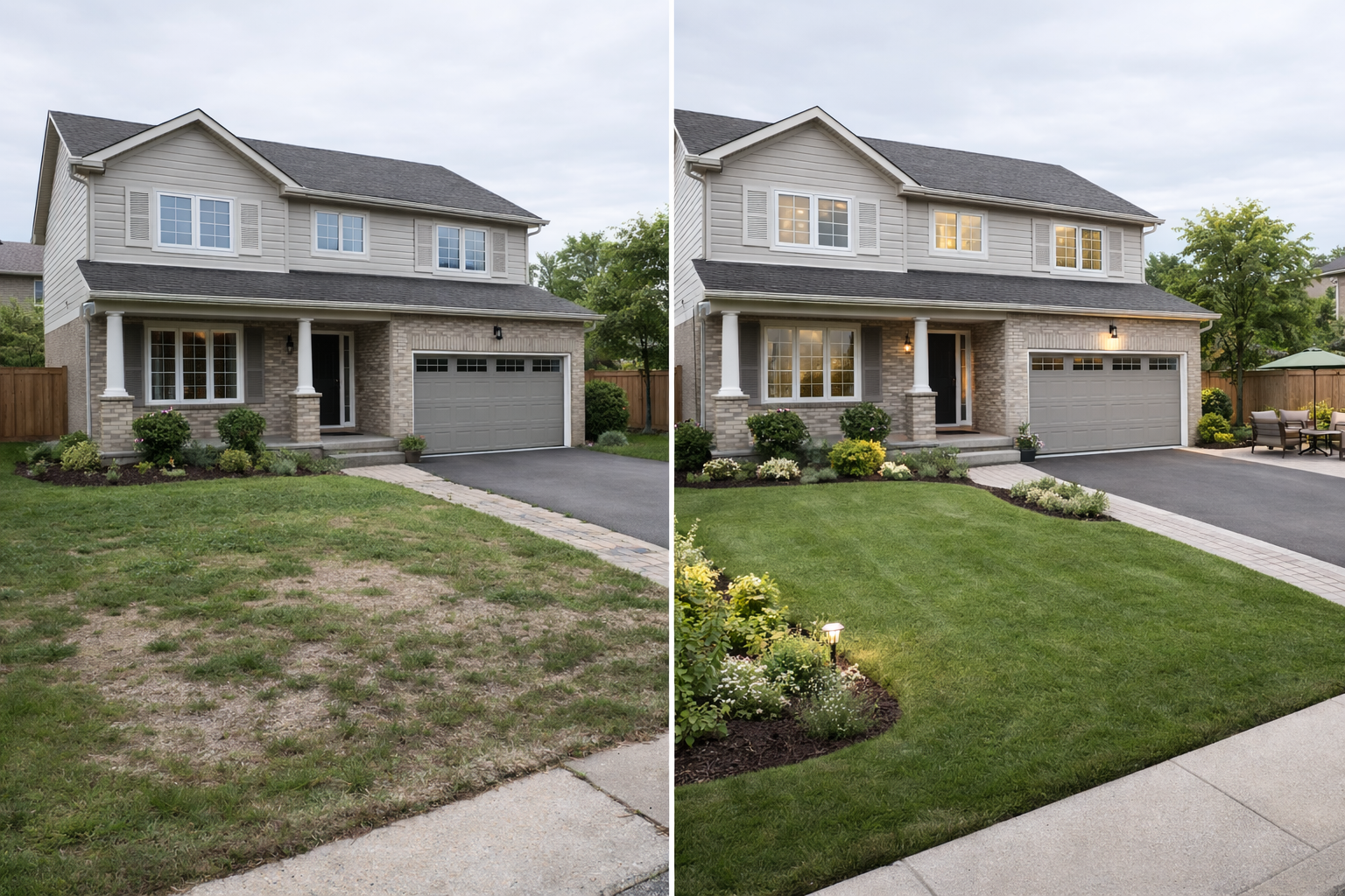 Before and after front and back yard upgrades in a GTA home