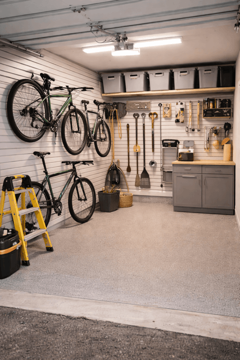 Small-garage organization and lighting upgrade example in a Toronto-area home